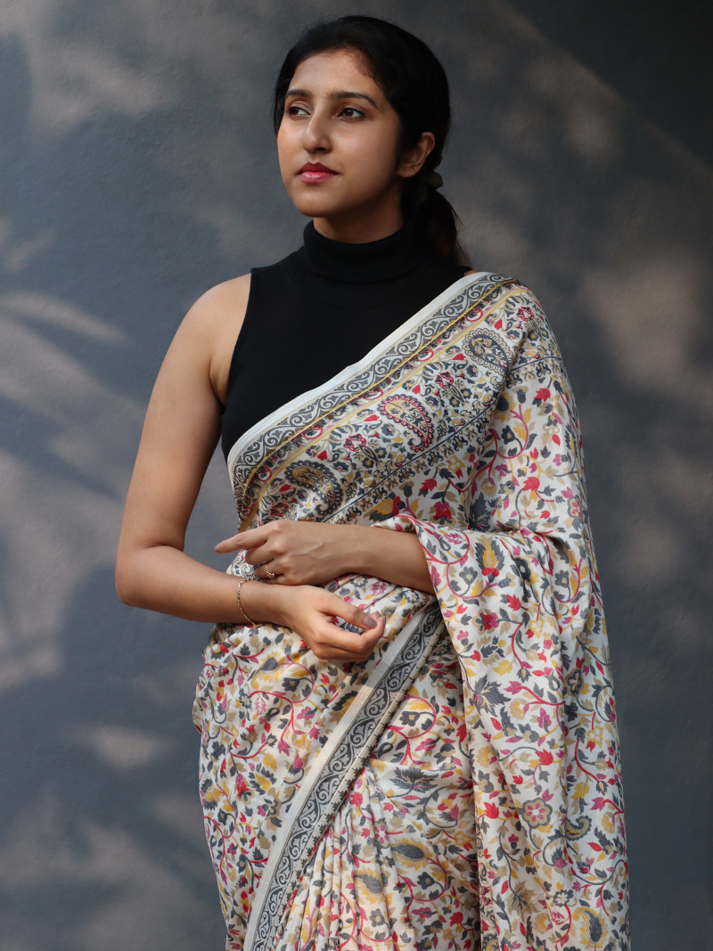 Handloom saree | Pashmina Kashmiri saree | Flower print saree