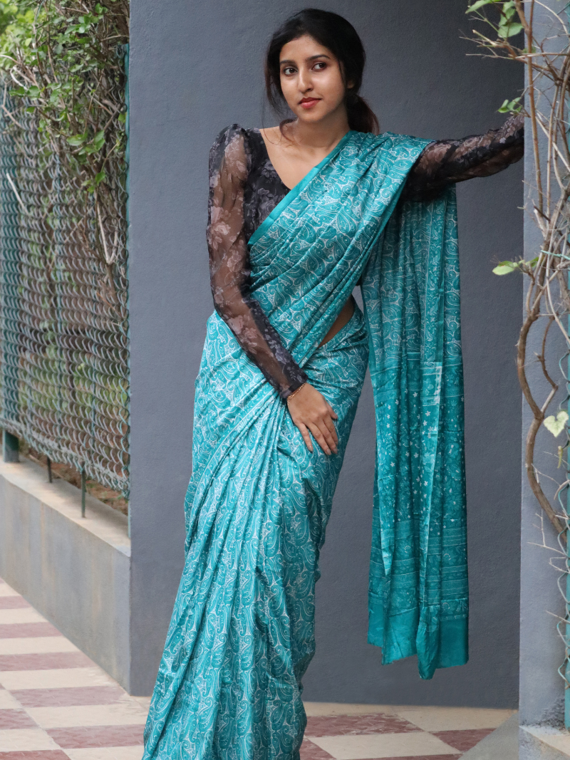 Blue Turquoise Pure Silk Saree | Kashmiri Sarees | Kashmiri Saree | Soft silk Sarees