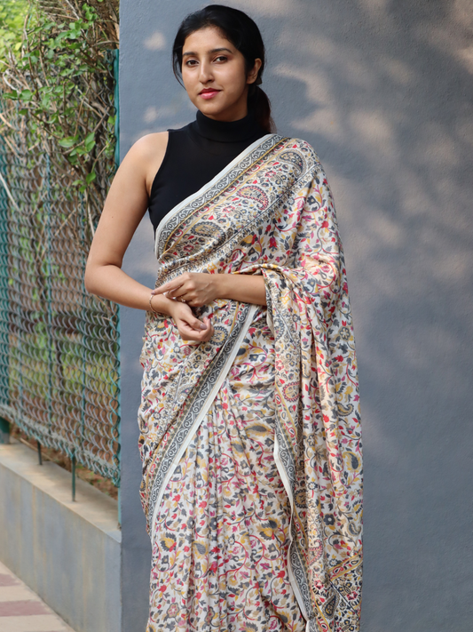 Handloom saree | Pashmina Kashmiri saree | Flower print saree