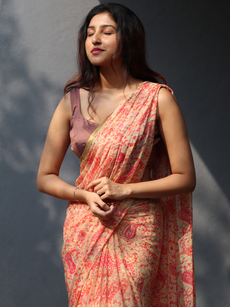 Chiffon floral print saree | Floral print pure chiffon saree | Chiffon saree | Handloom saree