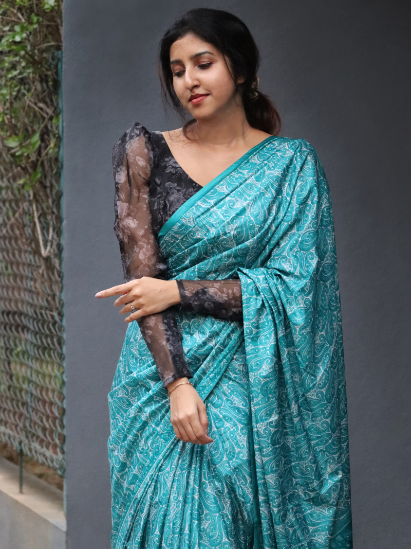 Blue Turquoise Pure Silk Saree | Kashmiri Sarees | Kashmiri Saree | Soft silk Sarees