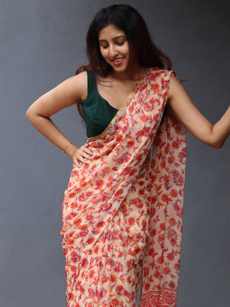 Chiffon floral print saree | Floral print pure chiffon saree | Chiffon saree | Handloom saree