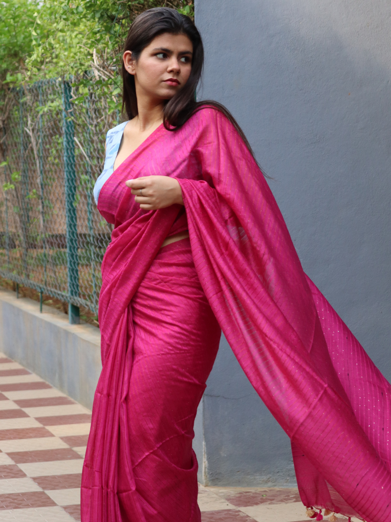 Handloom saree | Plain silk saree | pink color saree | Tussar silk | Soft silk saree