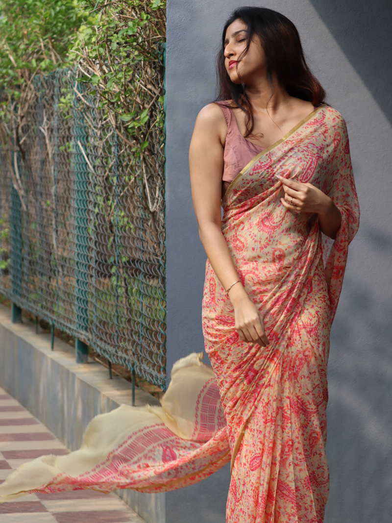 Chiffon floral print saree | Floral print pure chiffon saree | Chiffon saree | Handloom saree