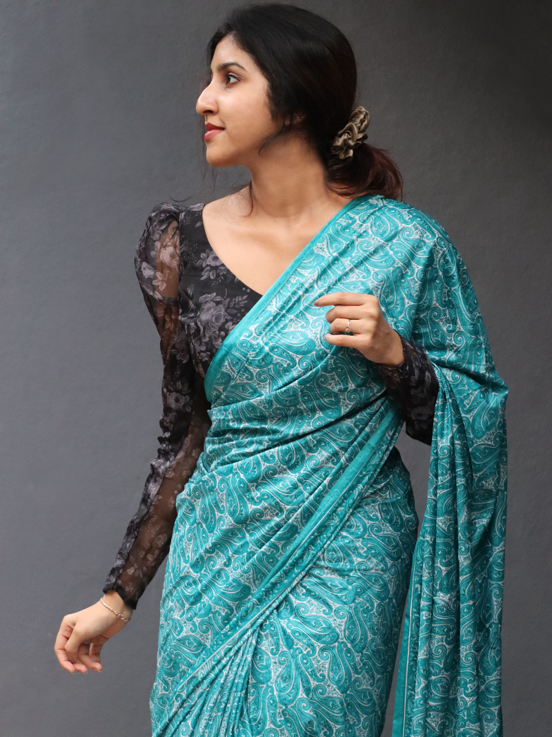 Blue Turquoise Pure Silk Saree | Kashmiri Sarees | Kashmiri Saree | Soft silk Sarees