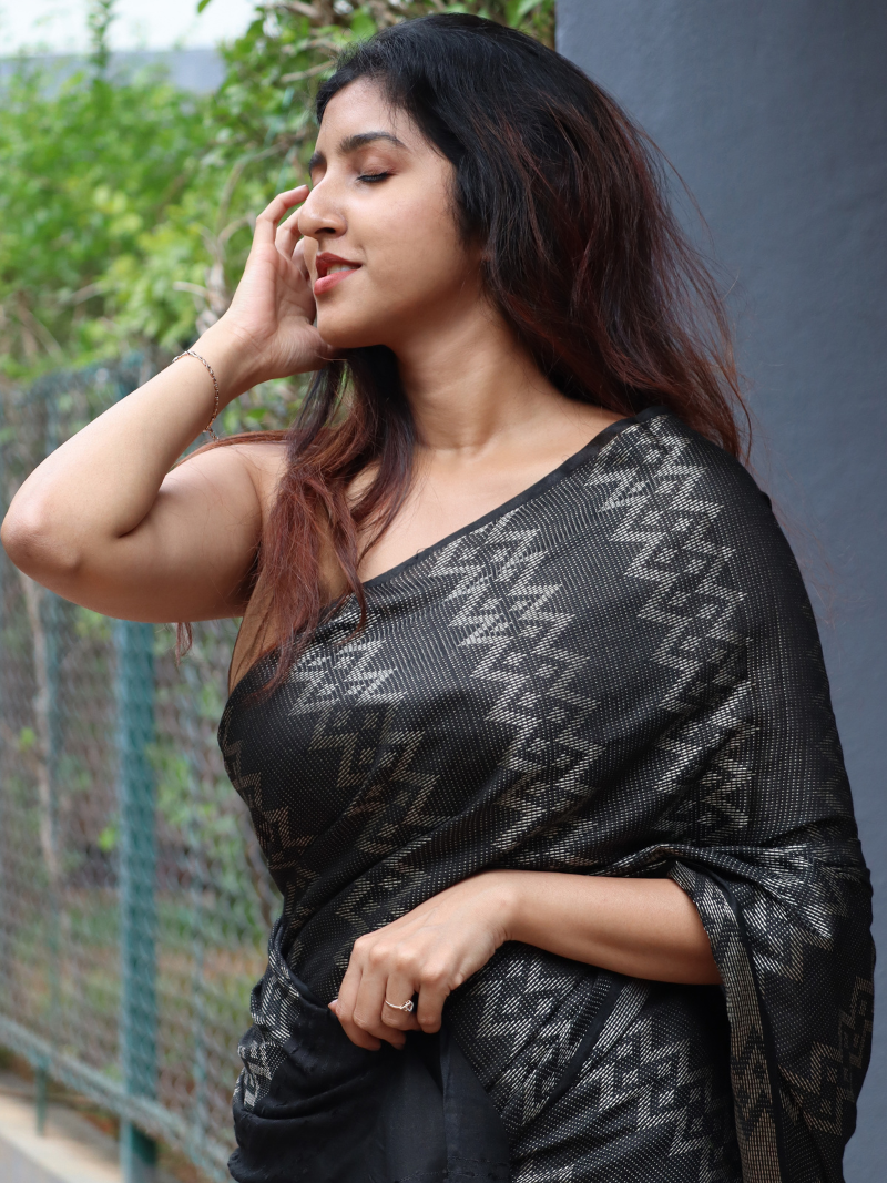 Black Silk Saree | Handloom Saree | Moonga Silk | Office saree