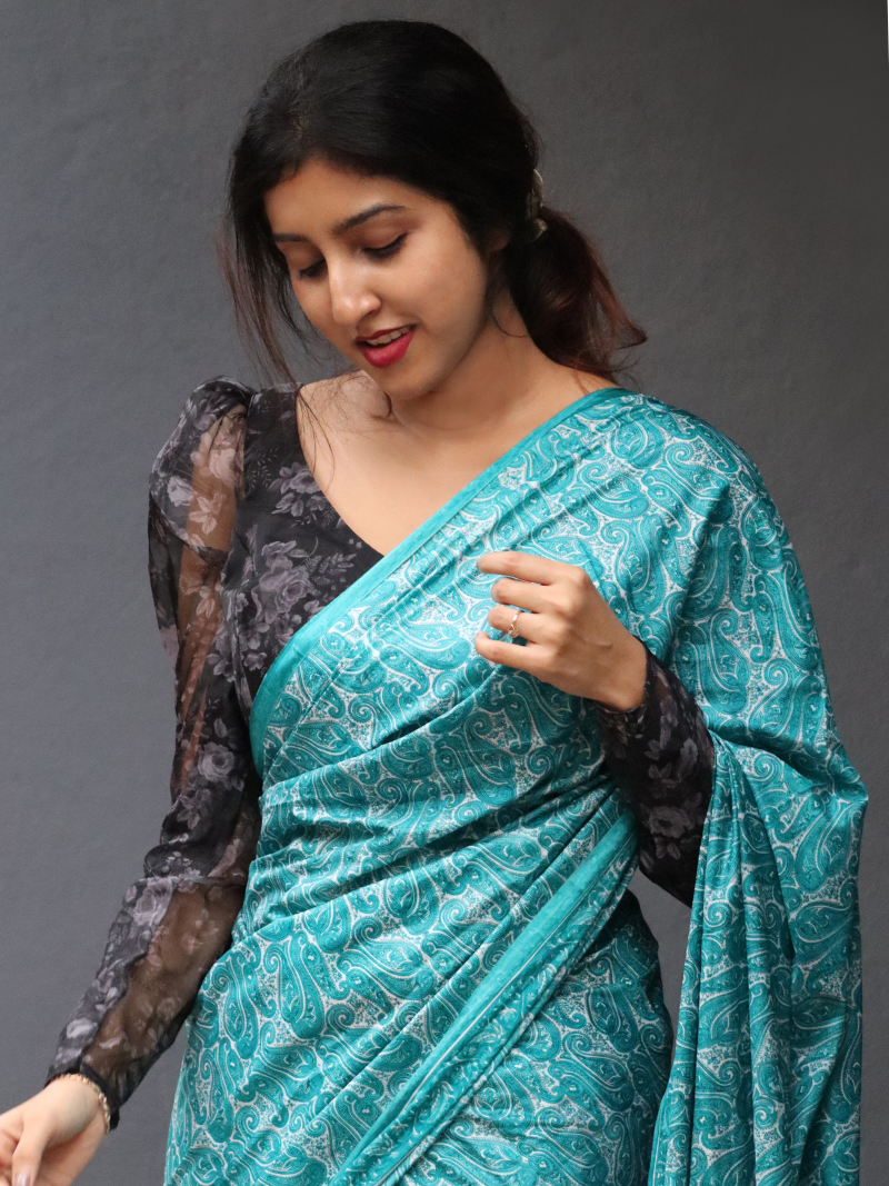 Blue Turquoise Pure Silk Saree | Kashmiri Sarees | Kashmiri Saree | Soft silk Sarees