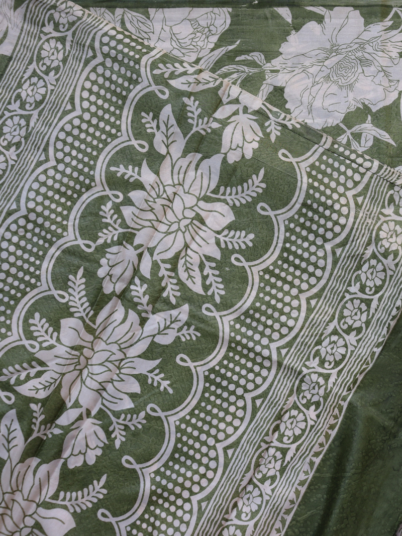 Olive Green Silk Saree | Kashmiri silk saree | Soft silk sarees | Flower print saree