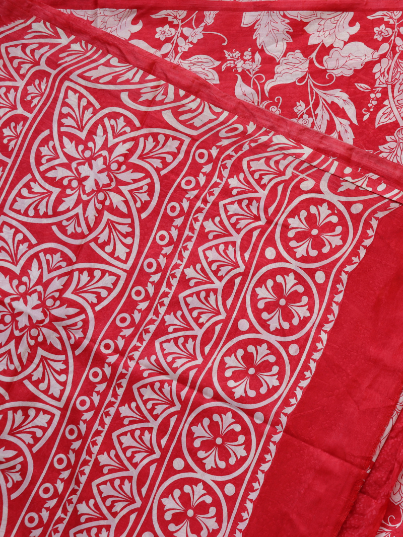 Kashmiri silk saree | Red Sarees | Red Silk Saree | Soft Silk Saree | Silk floral saree | Flower print saree