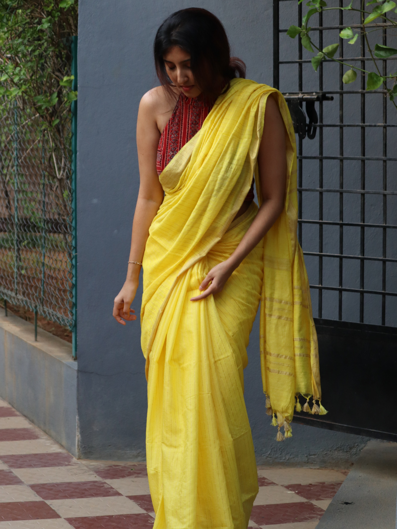 Tussar saree | Handloom saree | Yellow color saree | Pure silk saree | Soft silk saree